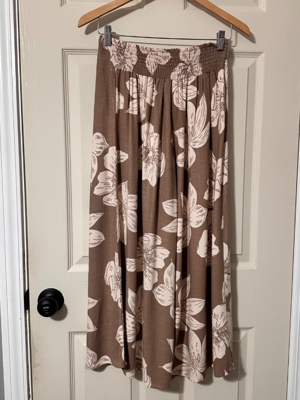 Tan Bohemian Beachy Cottage Floral Wide Leg Summer Pants - Picture 2 of 3